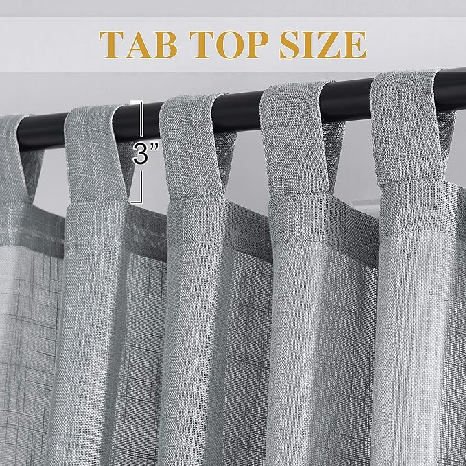 RYB Home Linen Sheer Curtains - Linen Textured Semi Sheer Curtains for Home Office Kids Nursery Bedroom Window, 52 inches Wide x 63 inches Long per Panel, 2 Panels, Grey