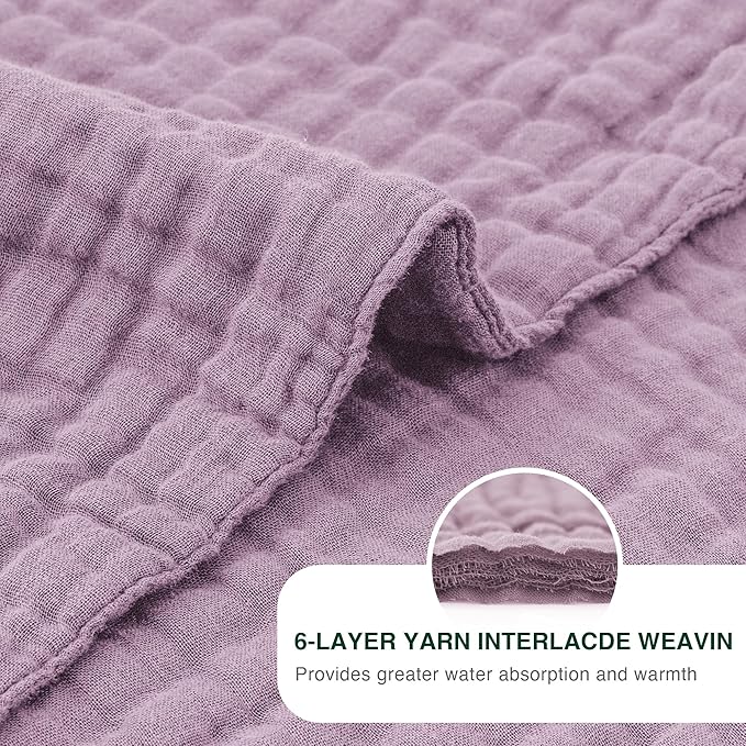 Love's cabin 6 Layer 100% Cotton Muslin Blanket, 108"x90" Muslin King Size Blanket for Bed Couch, Lightweight and Breathable Cotton Gauze for Adult, Lavender