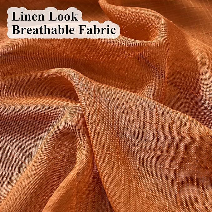 Burnt Orange Curtains Sheer 102 Inch Long, Rustic Linen Look Textured Light Filtering Drapes, Western Boho Transparent Window Decor, Floor to Ceiling Pinch Pleat Curtain with Hooks