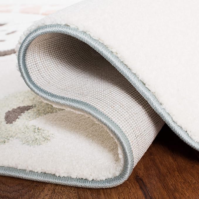 SAFAVIEH Carousel Kids Collection Area Rug - 4' Round, Ivory, Animal Design, Non-Shedding & Easy Care, Ideal for High Traffic Areas for Boys & Girls in Playroom, Nursery, Bedroom (CRK120A)