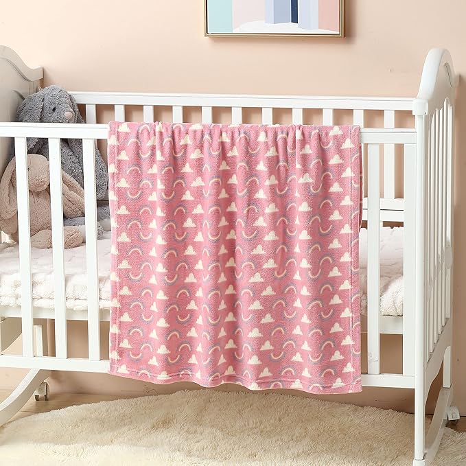 CREVENT 30''X40'' Cozy Fluffy Warm Fleece Baby Crib Blanket for Unisex Infant Toddler Crib Cot Stroller (Coral Red Rainbow)