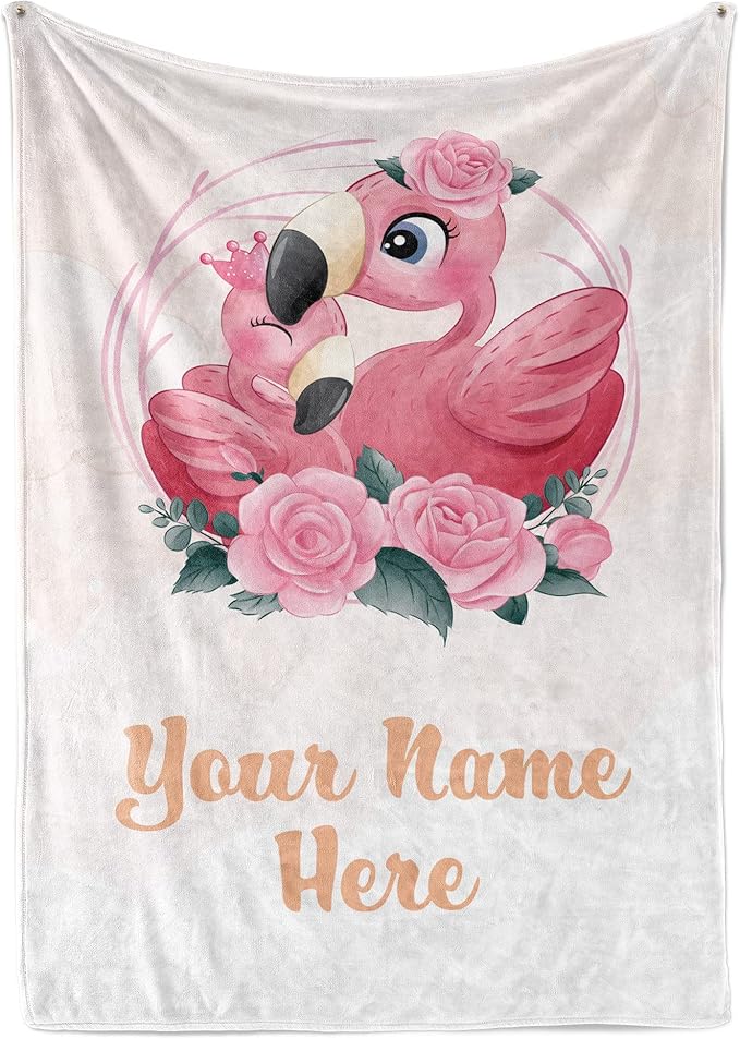 Personalized Baby Blankets with Name | Flamingo Custom Baby Girl and Baby Boy Newborn Blanket | Unisex Warm Soft Sherpa Swaddle Blanket Minky | (Flamingo, Sherpa 60"x80")
