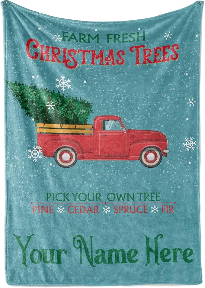 Plush Christmas Blanket Cozy Fall Throw Blanket Custom Winter Blankets Red Truck Christmas Throws Santa Sofa Bed Throw Customized Soft Christmas (Fleece 60x80)