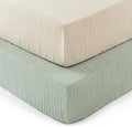 david's kids Muslin Crib Sheets for Boys Girls, 2 Pack 100% Cotton Soft Breathable Fitted Baby Neutral Sheet Set, Standard 52"x28" Crib and Toddler Mattress, Oat Milk & Sage Green