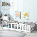 Twin Size Montessori Floor Bed with Wood Slats for Kids Bedroom,Wood Montessori Bed Frame with Safety Guardrails for Girls & Boys,Space Saving Design,White