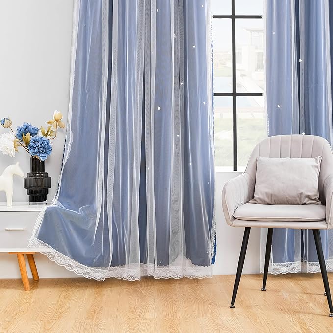 XiDi Blackout Curtains for Girls Bedroom Decor, Ideal for Kids Room with Unicorn Theme, 96 inchs Long 52 inches Wide 2 Panel Navy Blue