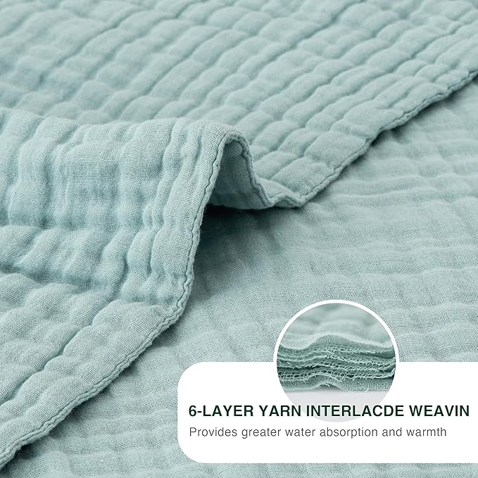 Love's cabin 6 Layer 100% Cotton Muslin Blanket, 60"x80" Twin Muslin Blanket for Couch Bed, Lightweight and Breathable Cotton Gauze for Adult, Cyan