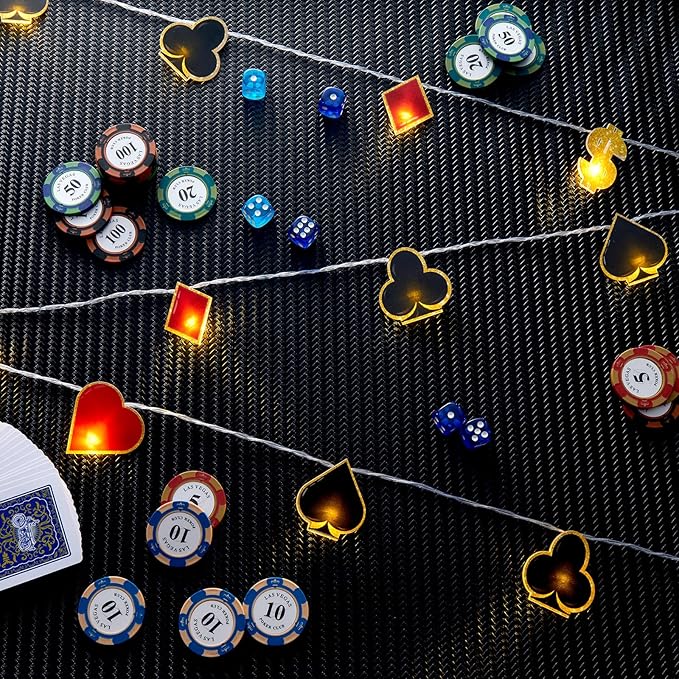 VIHOSE Casino Theme Party Decorations Las Vegas Party Supplies 20 LED 10 ft Poker String Lights for Casino Night Las Vegas Night Baby Shower Birthday Decorations