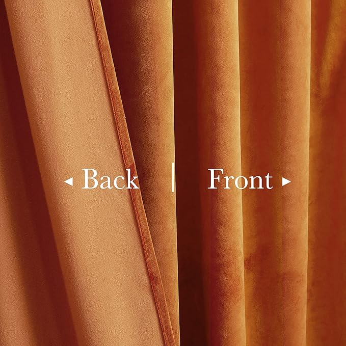 StangH 10 ft Orange Curtains for Holiday Backdrops, Super Soft Thick Velvet Room Darkening Window Curtains for Bedroom/Living Room Sliding Door/Villa, W52 x L120, 2 Panels