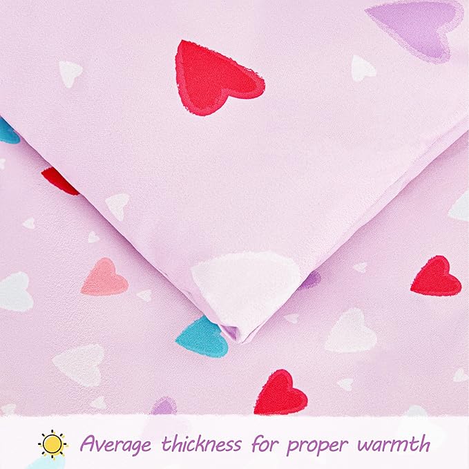 Viviland Purple Heart Toddler Comforter Sets, Cute Girls Toddler Bedding Set, Soft Microfiber Toddler Bed Set