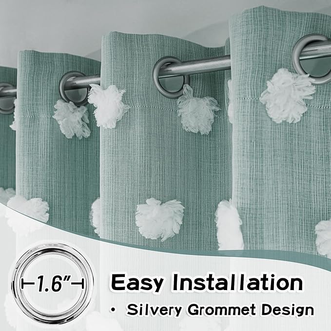 MYSKY HOME Kids Curtains for Boys Bedroom Room Darkening Grommet Double Layer Curtains for Son Room Decor 63 Inches Long White Pom Pom Sheer Blackout Curtains 2 Layers Teal 52 x 63 Inch 2 Panels