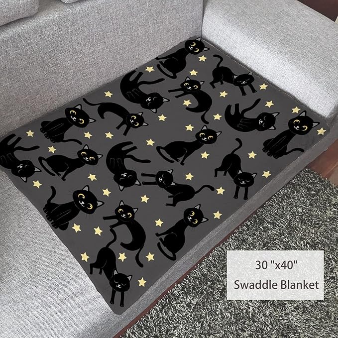 Thuswarm Cats and Stars in The Dark Flannel Throw Blanket Warm Cozy Soft Funny Print Blankets for Bed Couch Sofa Room Decoration Gifts 120”×90” Extra Large for Family