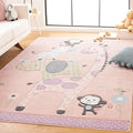 SAFAVIEH Carousel Kids Collection Area Rug - 4' Square, Blush Pink, Animal Design, Ideal for High Traffic Area for Boys & Girls in Playroom, Nursery, Bedroom (CRK120U-4SQ)