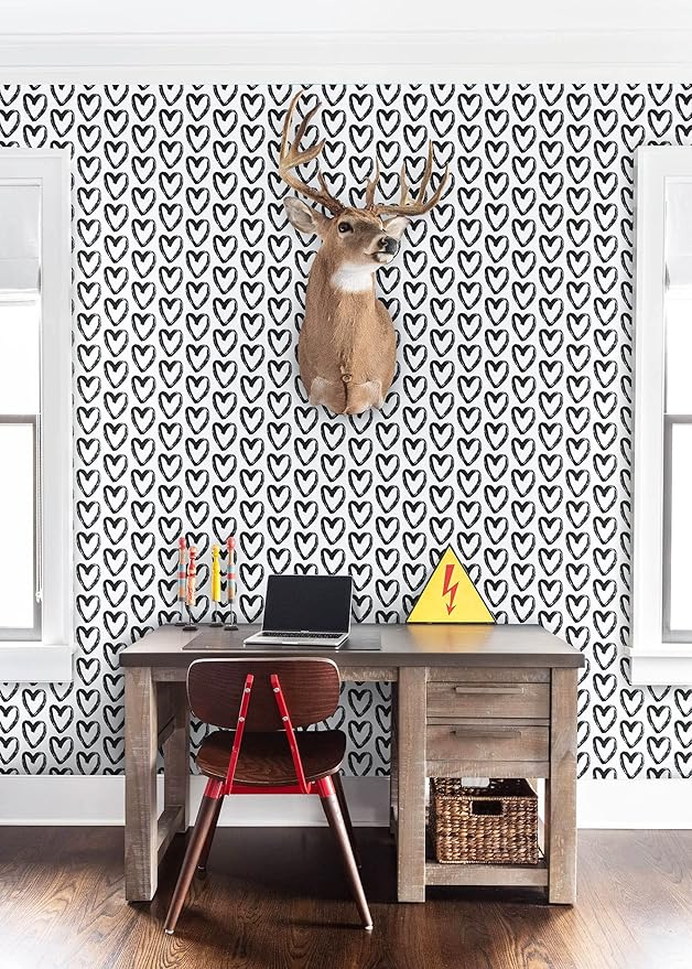 Timeet Modern Black White Wallpaper Peel and Stick Wallpaper Heart Contact Paper Vinyl Self Adhesive Wall Paper for Kids Room Bedroom Laundry Decoration Vinyl Roll 17.7"x394"