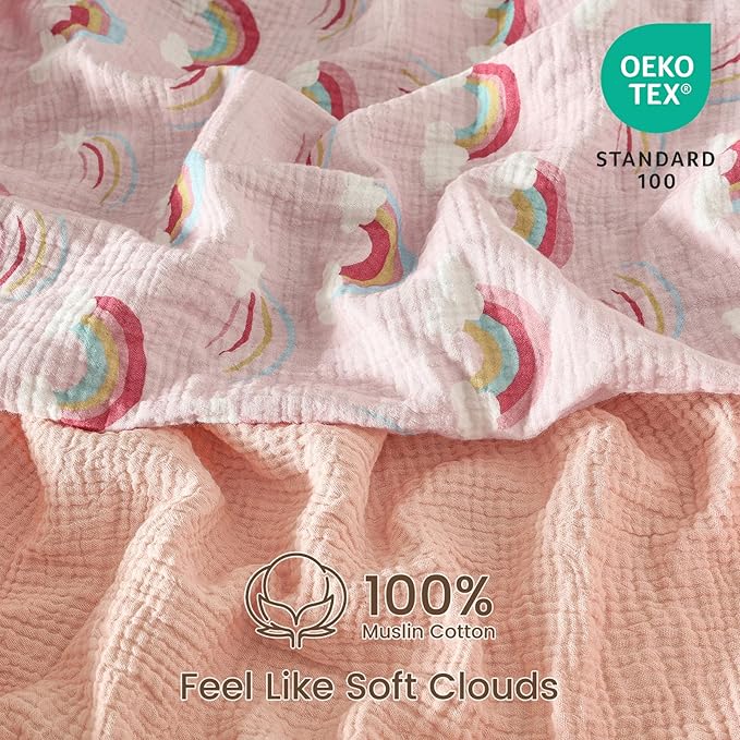 david's kids Muslin Crib Sheets for Girls, 2 Pack 100% Cotton Soft Breathable Fitted Baby Sheet Set, Standard 52"x28" Crib and Toddler Mattress, Rainbow