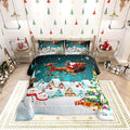 Manfei Christmas Comforter Set Full Size, Xmas Tree Snowman Bedding Set 3pcs for Kids Boys Girls Room Decor, Santa Claus with Reindeer Quilt Set New Year Theme Duvet Set with 2 Pillowcases