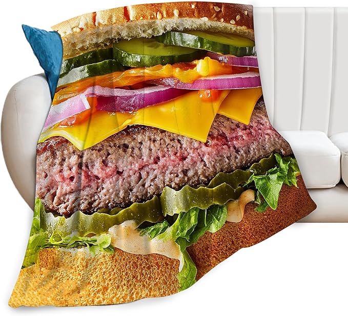 Hamburger Blanket for Girls Boys Funny Food Burger Throw Blankets Soft Cozy Warm Fuzzy Fleece Cheese Beef Pickles Bedding Flannel Throws Stuff Gifts for Kids Men Women Bedroom Decor 60"x50"