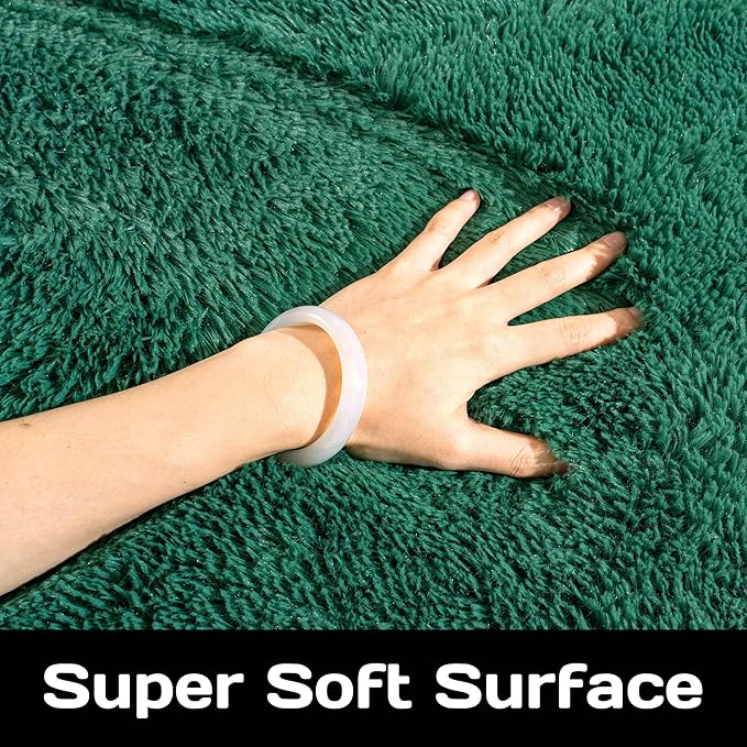 Fluffy Rug Non Slip 6x9 Feet, Black Green Large Rugs for Living Room Floor Moss Emerald Shaggy Carpet for Bedroom