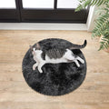 2 ft Small Black and Grey Round Rug for Bedroom,Tie Dyed Soft Shaggy Circle Rug Fluffy Plush Round Carpet for Kids Girls Boys Room Baby Nursery Living Room Playroom Home Décor Washable