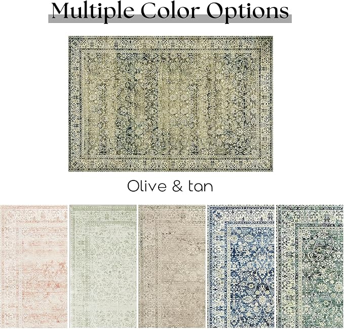 Washable 6x9 Area Rugs for Bedroom Aesthetic,Cozy Soft Faux Wool Neutral Dark Olive Green Decor Vintage Boho Rug for Living Room Bed Room Dining Room