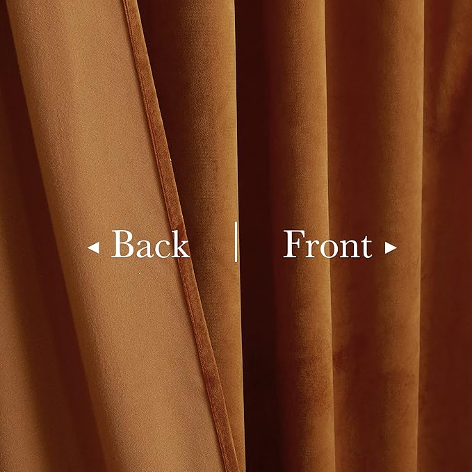StangH Burnt Orange Velvet Curtains - Back Tab Blackout Thermal Insulated Window Drapes for Bedroom/Living Room, Holiday Home Decoration Backdrops for Kids, W52 x L84, 2 Panels