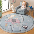 SAFAVIEH Carousel Kids Collection Area Rug - 5'3" Round, Blue, Animal Design, Easy Care & Non-Shedding, Ideal for High Traffic Areas for Boys & Girls in Playroom, Nursery (CRK120K-5R)