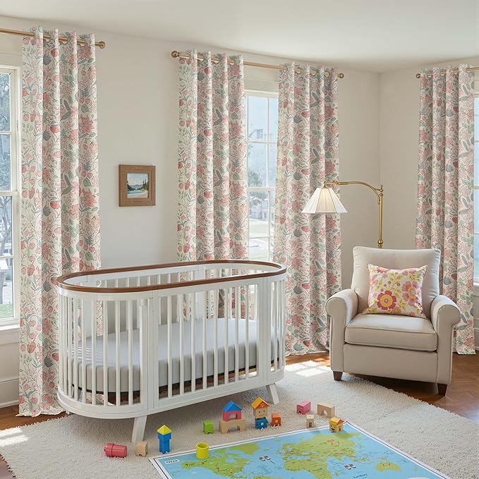 jinchan Nursery Curtains 95% Blackout 90 Inch Long, Pink Floral Curtains for Girls Room, Farmhouse Country Drapes for Living Room, Room Darkening Window Treatments Grommet Top Set 2 Panels