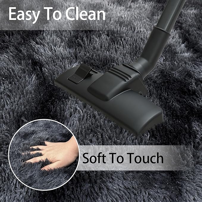 7 ft Round Fluffy Large Black Rug for bedroom,Tie Dyed Furry Round Carpet Non Slip Fuzzy Shaggy Plush Circle Big Area Rug for living room Room Nursery Room Playroom Kids Room Home Decor Washable