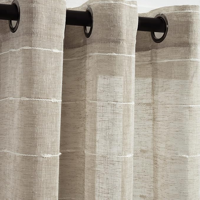 Lush Decor Farmhouse Textured Grommet Sheer Window Curtain Panel Pair, 38"W x 95"L, Neutral