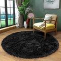 Fluffy Rug 5ft Round Black Super Soft Furry Rug for Kids Room, Shaggy Rug for Nursery Plush Rug for Living Room