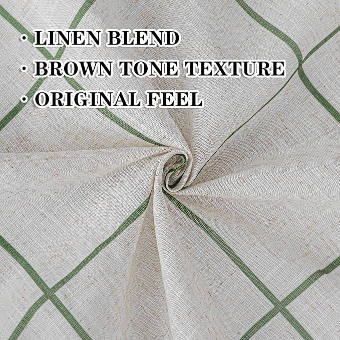 MYSKY HOME 100% Blackout Plaid Farmhouse Linen Curtains 84 Inch Long 2 Panels Set for Living Room Double Layer Checkered Drapes Thermal Insulated Privacy Protection Rod Pocket Back Tab, 52" W, Green