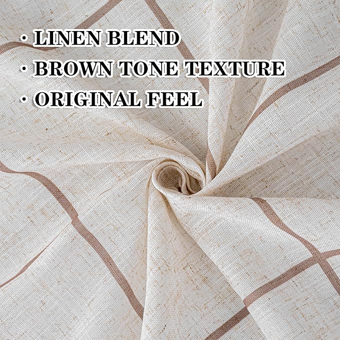 MYSKY HOME 100% Blackout Plaid Farmhouse Linen Curtains 102 Inch Length 2 Panels Set Double Layer Checkered Drapes Thermal Insulated Privacy Protection Rod Pocket Back Tab for Home, 52" W, Brown