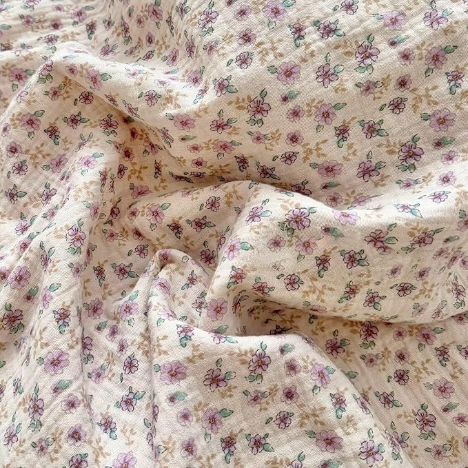 BuLuTu Vintage Purple Floral Duvet Cover Queen, Muslin Cotton Comforter Cover, Soft Lightweight Farmhouse Bedding Ruffles Quilt Covers 90"x90", Zipper & Corner Ties, No Pillow