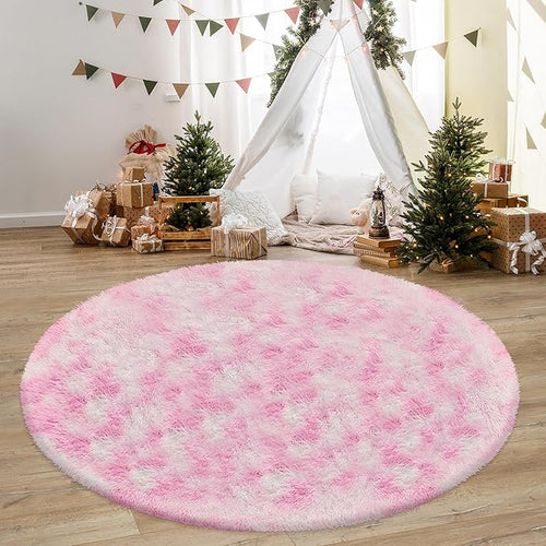 6 ft Large Fluffy Round Rug for Girls Bedroom,Soft Shaggy Pink Rugs Plush Fuzzy Circle Area Rug for Living Room Cute Kids Playroom Room Baby Toddler Nursery Colorful Home Decor Aesthetic