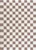 BoutiqueRugs Atira Modern Checkered Shag Area Rug - High Pile Fluffy Shaggy Carpet -Kids Room, Nursery, Living Room Shaggy Carpet - Brown, Cream, White, Taupe - 6'7" X 9'6" (6x9)