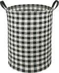 KUNRO Round Laundry Gift Basket Storage Hamper, Kids Toys and Clothes Storage Organizer Bins, Toy Shelf Basket with Handles for Room Decor (Black grid)