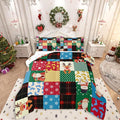 Feelyou Patchwork Christmas Bedding Set Soft for Boys Girls, Santa Claus Reindeer Comforter Set Toddler Size Snowman Duvet Quilt Microfiber Snowflake Bedroom Decor 2 Pcs with 1 Pillow Cases