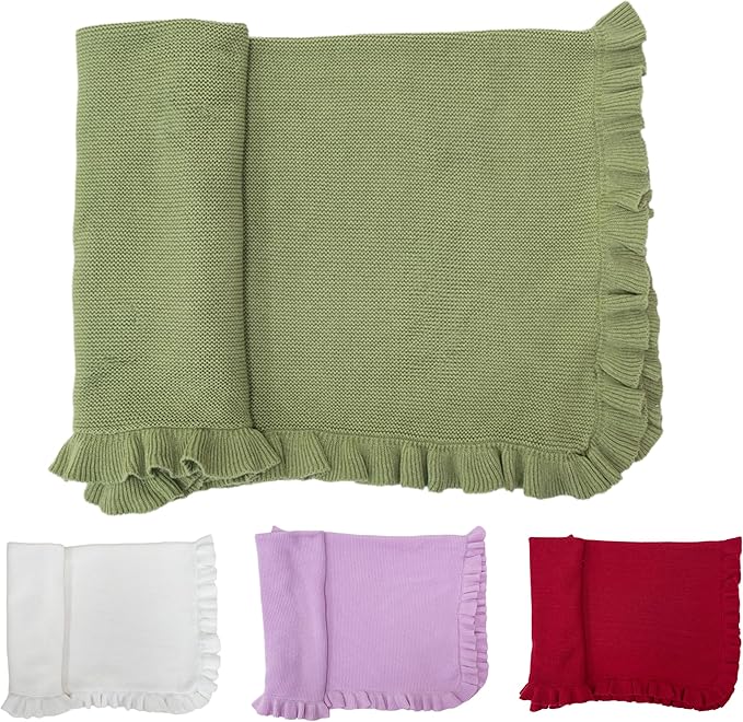 Cotton Baby Blanket with Ruffle Edge Soft Breathable Newborn Blanket for Boys & Girls, Lightweight Knit Throw for Crib, Stroller & Nursery Multiple Colors Available Blue 28x36