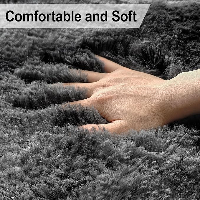 Soft Fluffy Plush Area Rug for Bedroom Living Room, 5x8 Tie-Dyed Grey and Black Fuzzy Shag Carpet Indoor Modern Shaggy Rug for Kids Room Boys Girls Dorm Nursery Home
