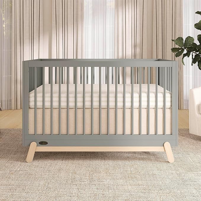 Dream On Me Hygge 5-in-1 Convertible Full-Size Baby Crib in Sea Grass & Vintage Oak, GreenGuard Gold & JPMA, Converts to Toddler, Day & Full-Size Bed, Adjustable Mattress Heights, Modern Nursery