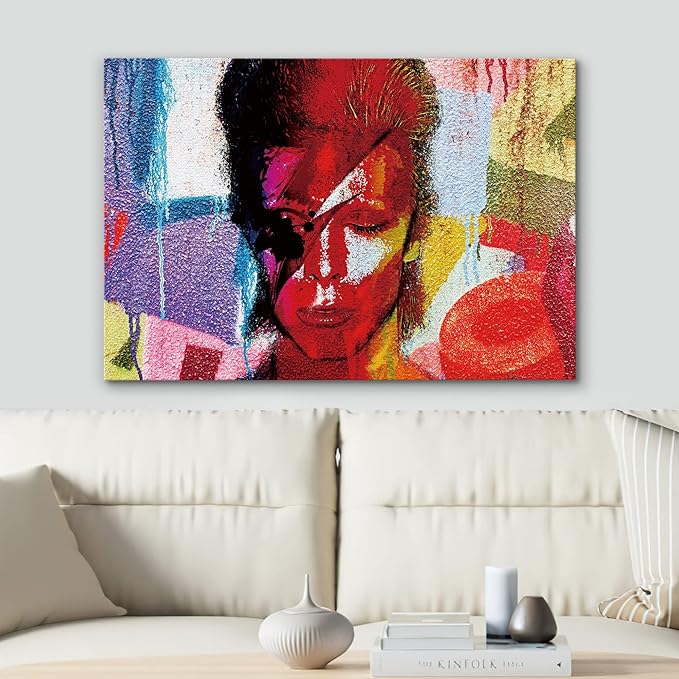 SIGNWIN Framed Canvas Wall Art David Bowie Ziggy Stardust Colorful Collage Graffiti & Street Art Famous People Pop Art Modern Urban Multicolor for Living Room, Bedroom, Office - 24x36 inches