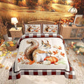 Castle Fairy Autumn Harvest Squirrel Bed Comforter Set Queen Size,Vintage Wood Plank Grid Super Soft Microfiber Bedding Set for Adults Men,Fall Pumpkin Maple Leaf Decorative Comforter Set,3 Pcs
