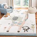 SAFAVIEH Carousel Kids Collection Area Rug - 5'3" Square, Ivory, Animal Design, Non-Shedding & Easy Care, Ideal for High Traffic Areas for Boys & Girls in Playroom, Nursery, Bedroom (CRK120A)
