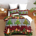 Christmas Duvet Cover Queen Size Black White Gingham Bedding Set 3 Pcs Kids Boys Girls Red Plaid Grid Christmas Tree Gingerbread Man Comforter Cover with Zipper Closure (No Comforter)
