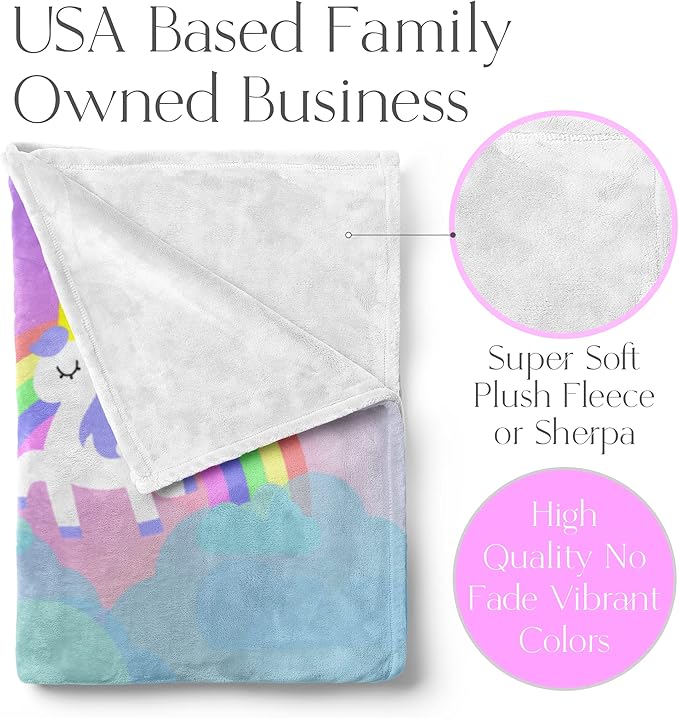 Personalized Unicorn Blanket for Girls | Kids Unicorn | Custom Plush Fuzzy Unicorns for Toddler | Customized Little Girl Throw Blankets | Baby Girl Sofa Bed Birthday (Fleece – 30x40)