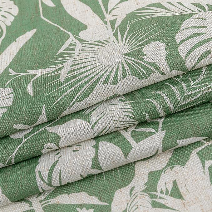 MYSKY HOME Tropical Linen Curtains for Living Room 84 inch Length 2 Panels Set Decor Semi Sheer Curtains Green Palm Leaves Plant Pattern Window Drapes for Bedroom Dining Room Patio, Green, 2 Pcs