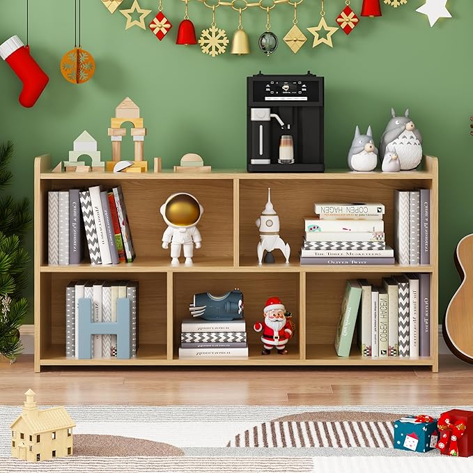 Kids Book Shelf Set of 2, 5 Cubes Storage Organizer Montessori Shelf, Wooden Kids Bookcase, Toy Storage Organizer for Children, Toddler Bookshelf Cube Shelf for Kid’s Room, Classroom
