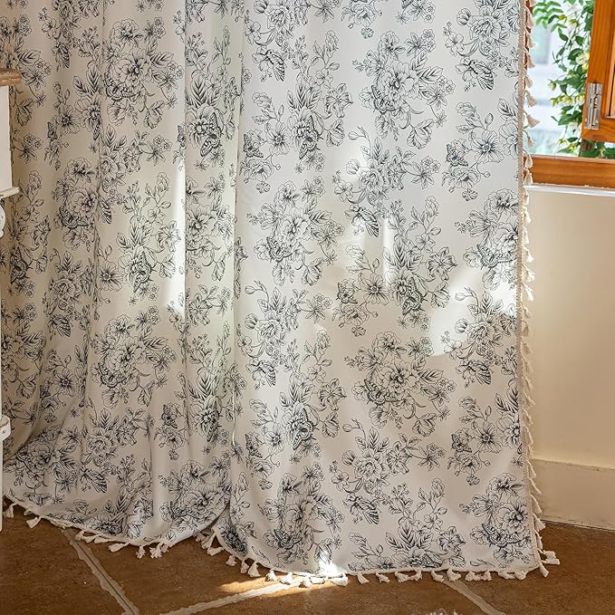 ENJOYBRIDAL Floral 63 Inch Curtains 2 Panel Set Boho Vintage Drapes for Bedroom Semi Sheer Living Room Short Window Curtain Panels Farmhouse Flower Print Rod Pocket Cute Window Treatments