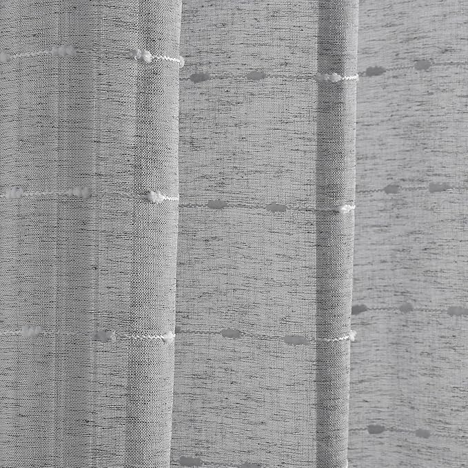 Lush Decor Farmhouse Textured Grommet Sheer Window Curtain Panel Pair, 38"W x 108"L, Dark Gray