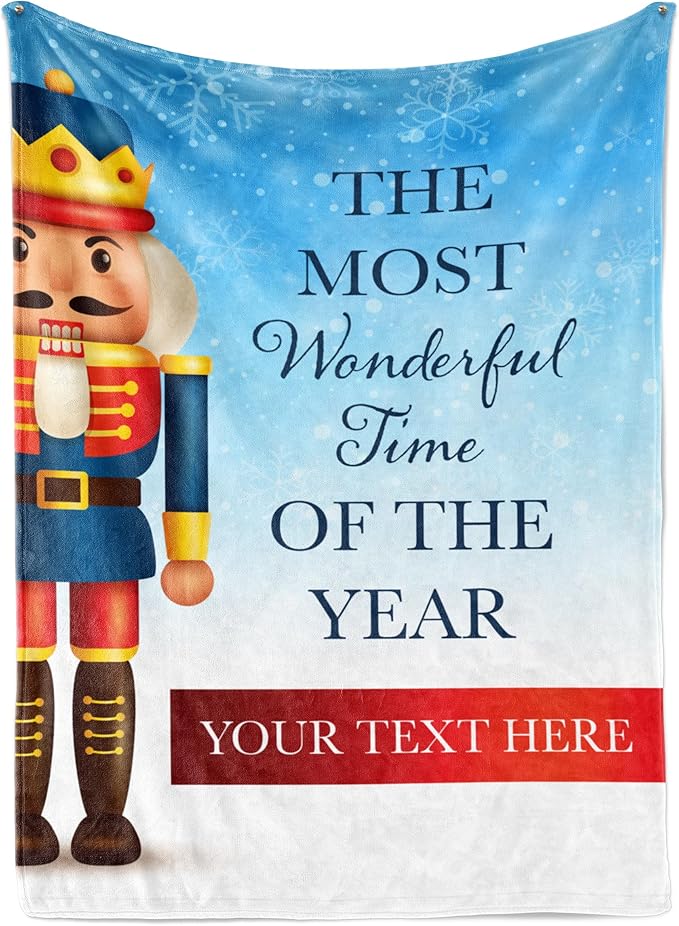 Personalized Nutcracker Christmas Blanket - Ships Next Day, Printed in USA - Plush Fleece Sofa Throw, Holiday Home Decor, Soft Christmas Bedding, Customizable Toddler to Adult Size (Fleece 60x80)